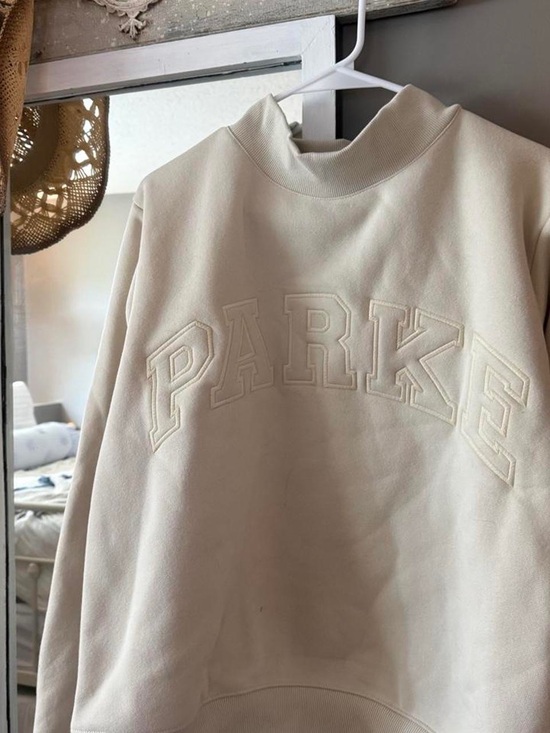 Parke Sweaters - Cream Mock Neck Sweatshirt with “PARKE” Embroidery